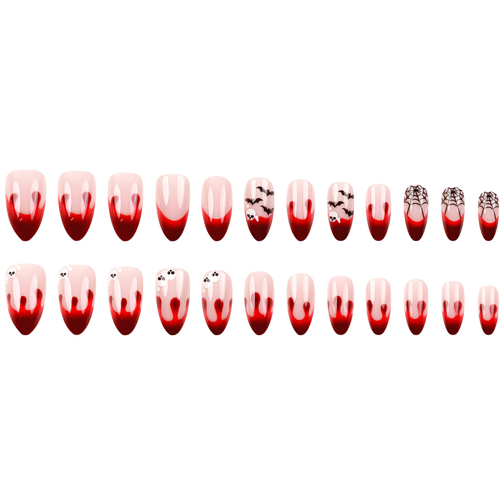 Transfronterizos Halloween gota de sangre manicure francesa murciélago oscuro viento caliente chica usar uñas 24 piezas de parche de uñas lote mixto