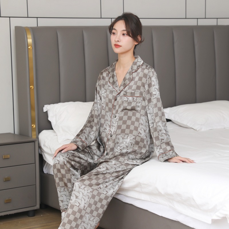 실크 잠옷 100% 뽕나무 실크 잠옷 여성용 실크 홈웨어 투피스 세트 클래식 고급스러운 느낌