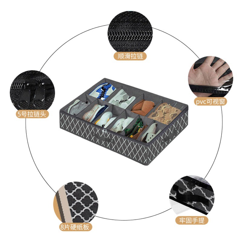 Amazon Bed Bottom Shoes Storage Box Transparent Packing Storage Box Foldable Non-woven Fabric Plaid Storage Shoe Box