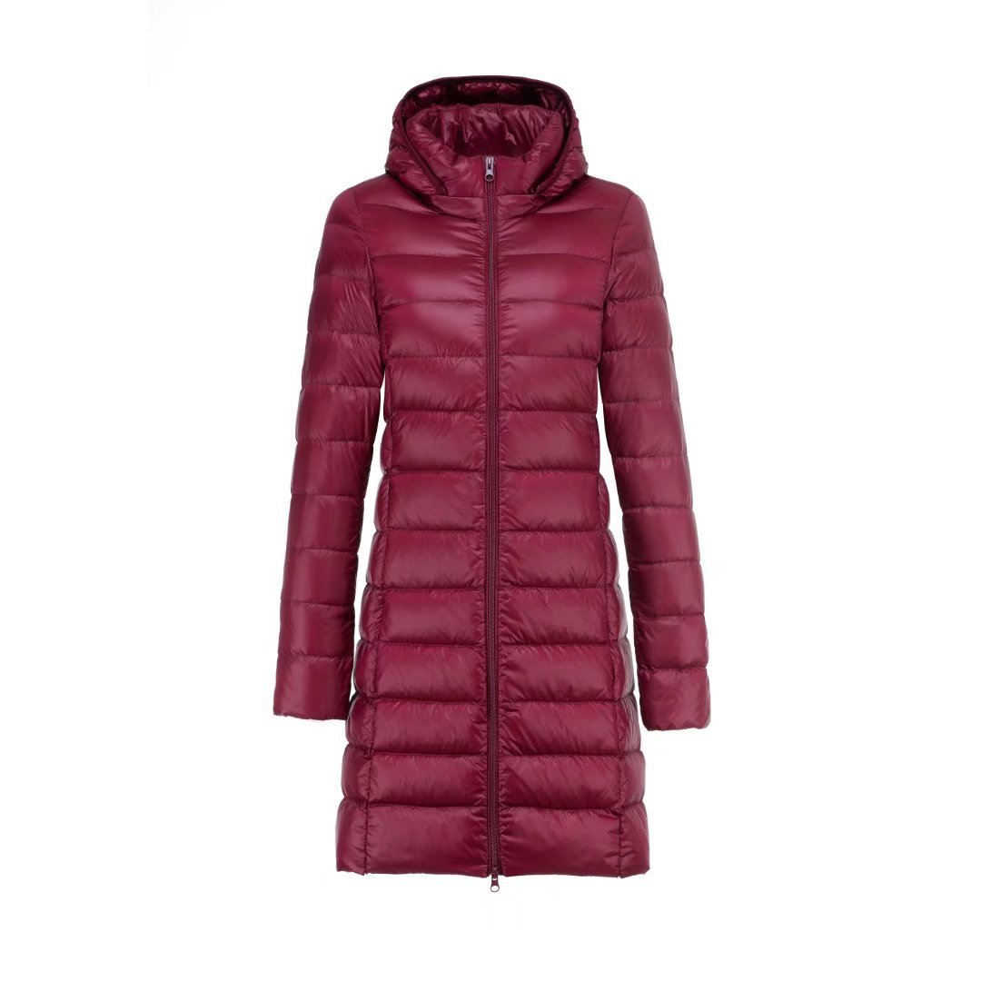 Invierno de mediana edad y ancianos de mediana edad, madre de longitud media, chaqueta de plumón ligera de gran tamaño, gorra extraíble y chaqueta de invierno de gran tamaño