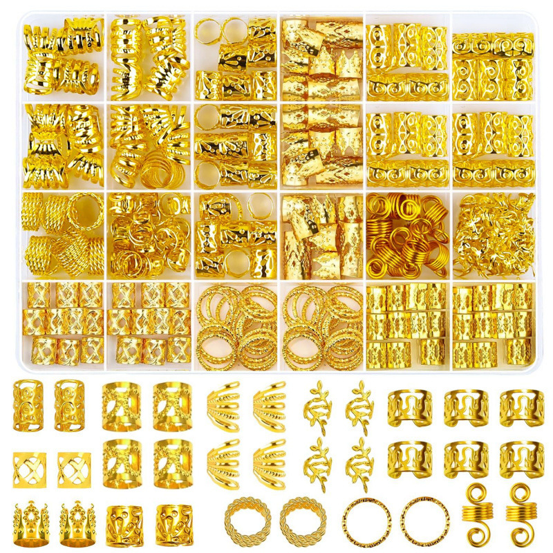 Wig dirty braid accessories 290PCS gold and silver suit DIY electroplating hollow personality hair ring hair accessories hair ring