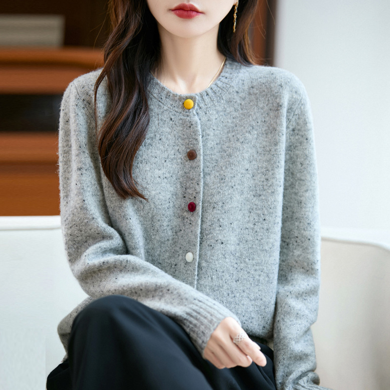 韩版减龄羊毛衫圆领洋气彩点针织开衫慵懒风毛衣外套软糯羊毛衫女|undefined
