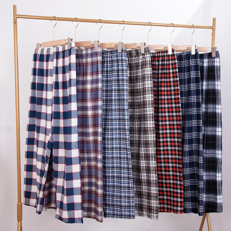 Pajama Pants Men's Cotton Plaid Cotton and Linen Pants Men's Loose and Wearable Home Pants One Piece Drop Shipping Breathable
