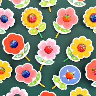Small red flower lollipop cardboard incentive text flowers send candy card for kindergarten students gift wholesale