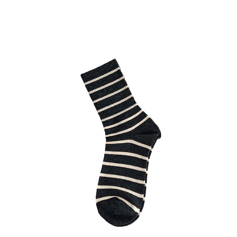 Maillard socks women's autumn and winter New Black and White Brown series horizontal striped high socks couple socks earth color socks