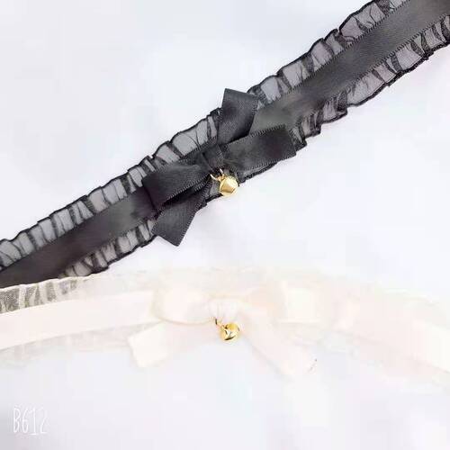 Lace edge choker black bow lotus edge fairy-tale retro bell bow necklace for women