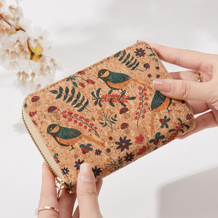 2024 new women's short wallet retro artistic personalized card holder printing design wood grain large capacity coin purse