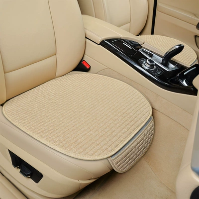 Car cushion four seasons general linen small plaid three-piece factory direct non-slip cushion small waisted (Seat cushion, seat cover) - off-white-square-mat