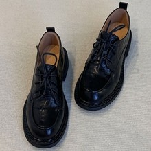 厚底小皮鞋女圆头系带单鞋女黑色粗跟舒适牛津鞋子英伦风乐福鞋女