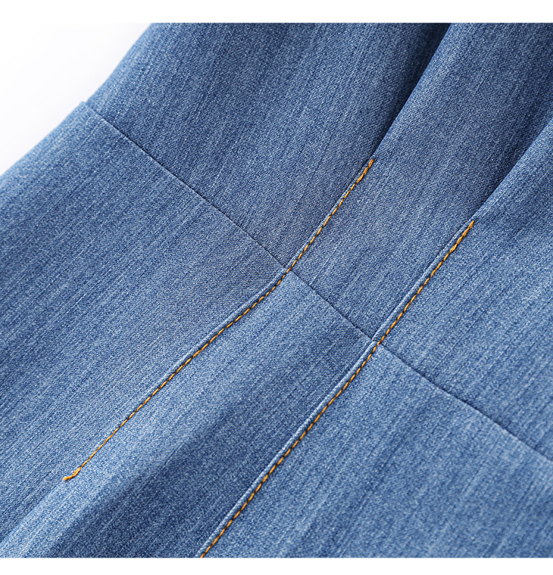 Váy liền denim sơ mi kiểu Pháp thắt eo thanh lịch — Màu xanh lam nhạt chi tiết 20