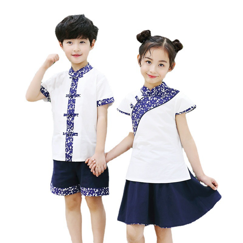 新品夏装幼儿园园服套装中国风小学生校服汉服男女儿童班服表演服|ms