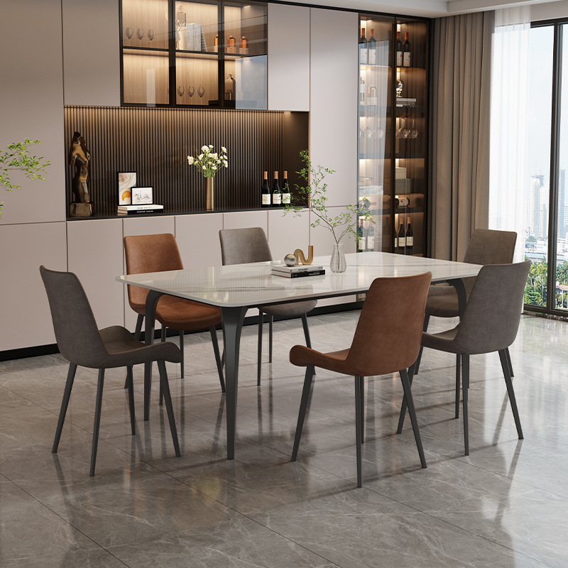 Mesa y silla de comedor de tabla de roca italiana simple estilo doméstico pequeño estilo moderno lujoso rectangular pierna de elefante mesa de comedor de alta gama