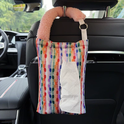 Car tissue box/set | bag for women - yellow-fabric-hanging-tissue-bag