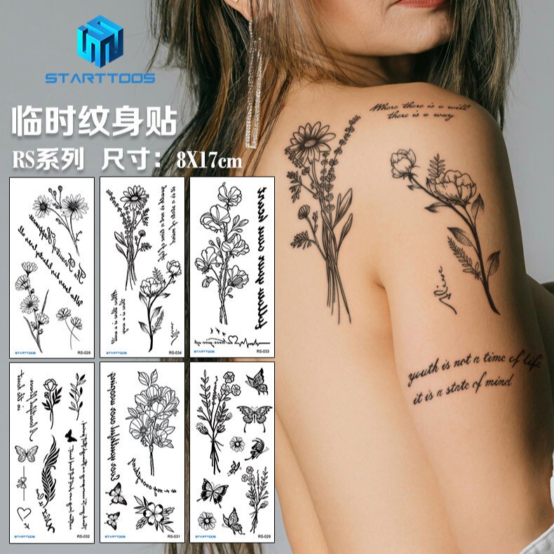 High-End Floral Tattoo Stickers with Small Patterns for Wrists, Collarbones, Fingers, Behind the Ears, and Temporary Body Art with Trendy Elements
