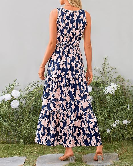 269g Weight Maxi Long Dress Dress Length Type Sleeveless Sleeve Length Swing Dress Dresses Type Sleeveless Sleeve Type Polyester Fabric Type Mid Waist Waist Line Holiday, Daily, Selfie Occasion V Neck Neckline Regular Fit Fit Type Flower Pattern Summer Season Women's Gender Printing Design Casual, Elegant, Simple Style Style Wholesale Women's Casual Elegant Simple Style Printing Flower Holiday Daily Selfie V Neck Sleeveless Swing Dress 19