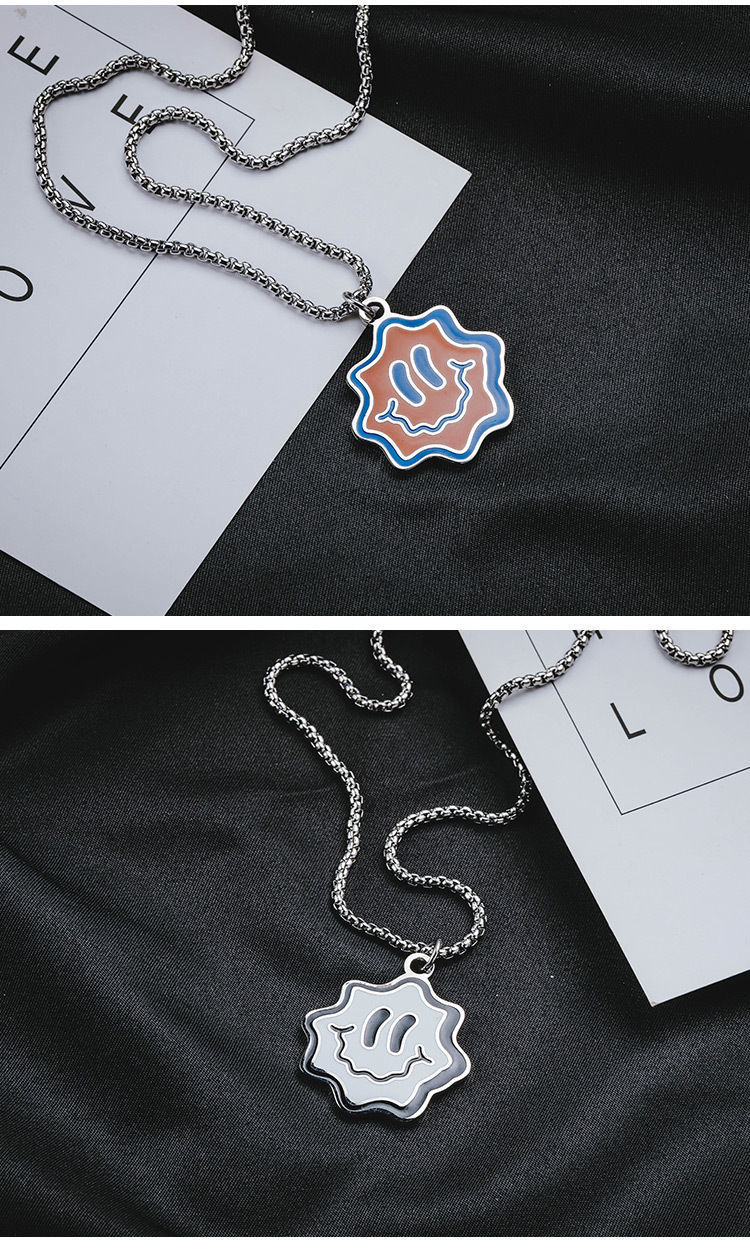 Smiling Face Pendant Necklace Double Layer Hip Hop Punk Jewelry_voghion.com