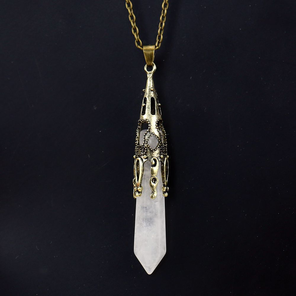 Women'S Gender Plating Design Casual Simple Style Hexagon Prism Crystal Agate Pendant Necklace Long Necklace In Bulk