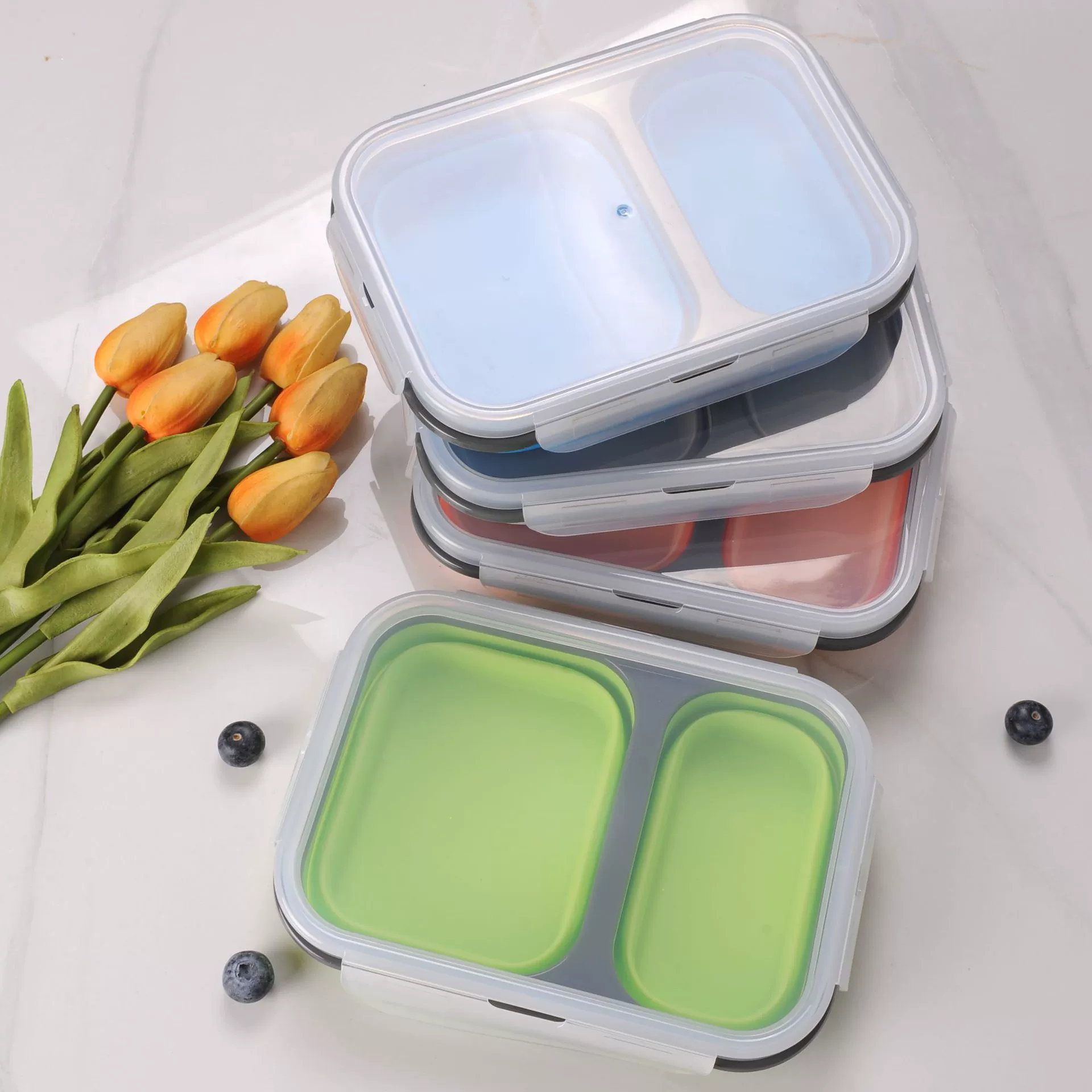 Silicone handheld foldable thermos, lunch box