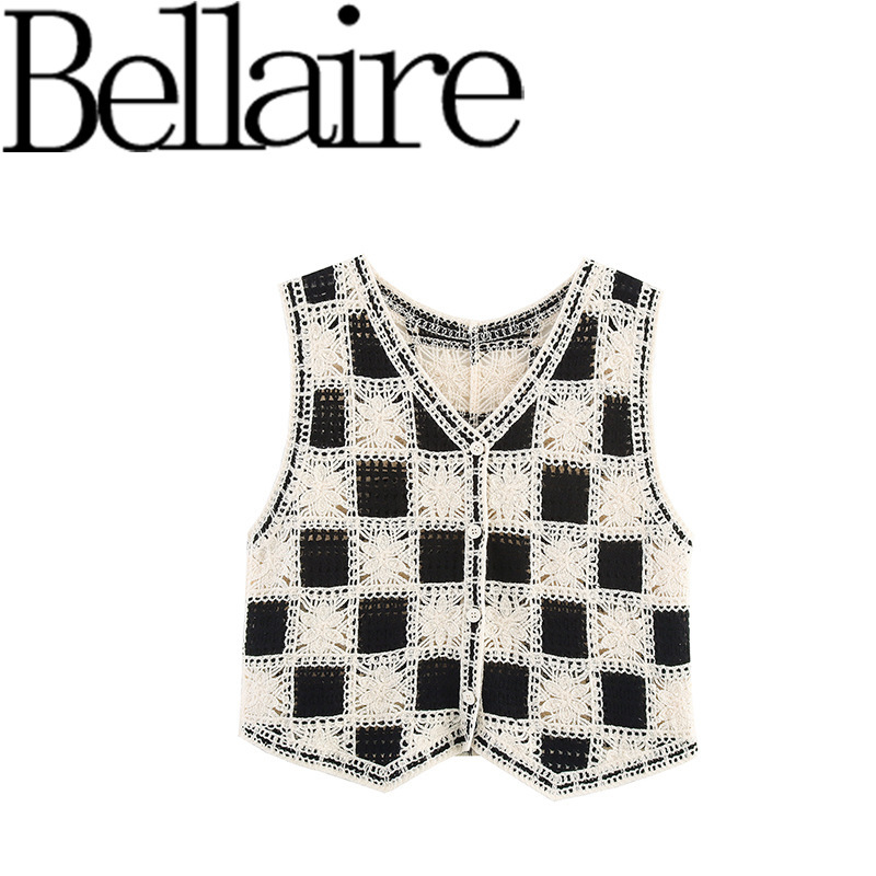 Za Export Wholesale Holiday Style Bohemian Cut Out Stacked Vest Women's Spring and Summer Asymmetrical Waistcoat Cardigan