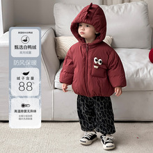点兮冬季新款婴幼儿白鸭绒恐龙连帽羽绒服套装男宝可爱保暖三件套