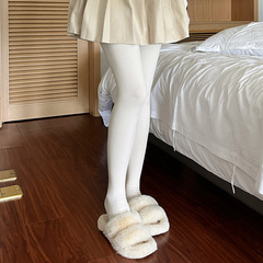 Japanese gentle milky white oatmeal color velvet thickened cotton vertical stripes micro-pressure slimming pantyhose all-match leggings