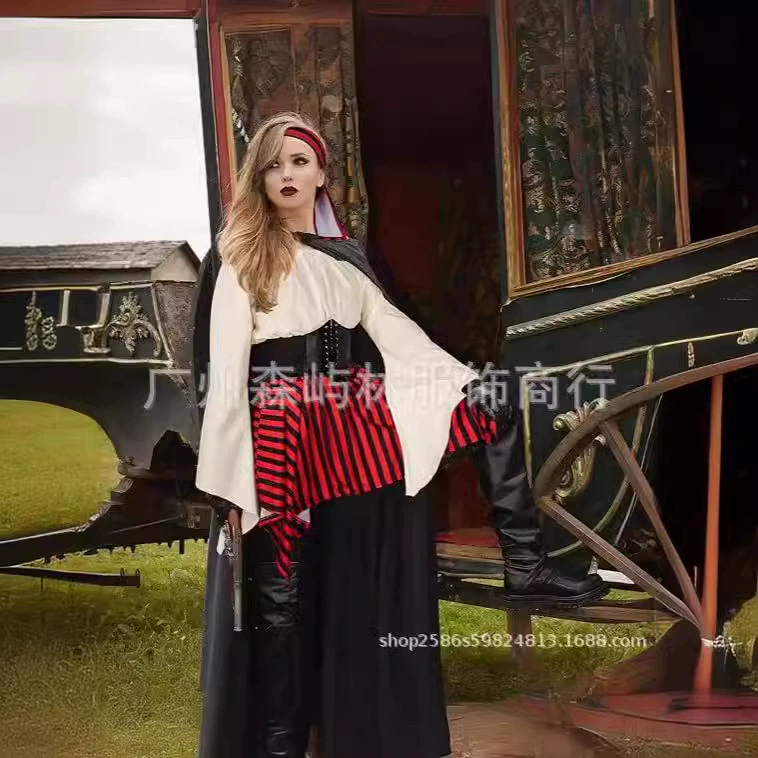 Новый женский пиратский костюм ролевая игра Ренессанс Топ пояс Пиратская юбка в полоску Платон Юбка