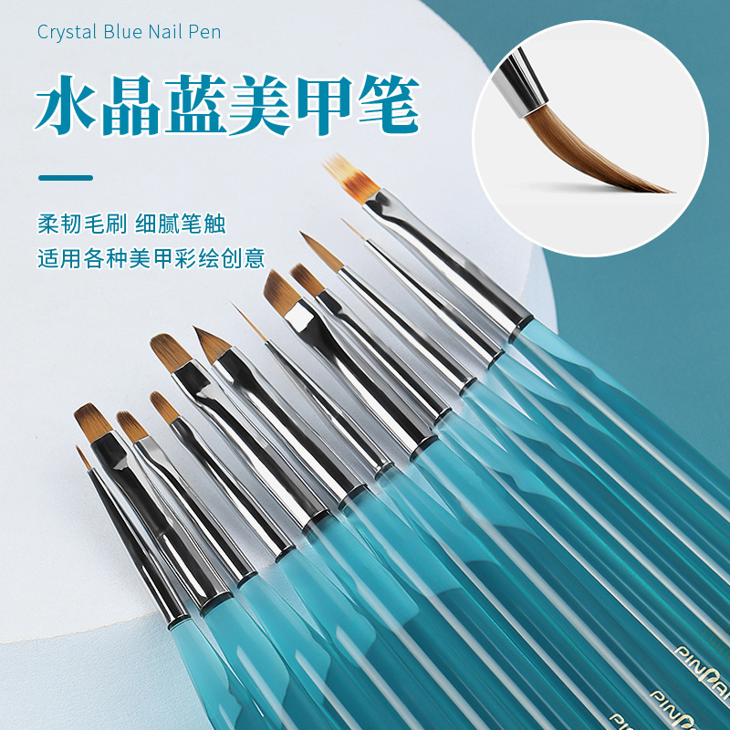 New Manicure Pen Japanese Same Style Acrylic Blue Green Rod Manicure Brush Set Stretch Pen Phototherapy Brush