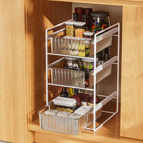 Kitchen rack floor-standing under-sink storage rack household layered cabinet rack multi-functional pull-out sink storage rack