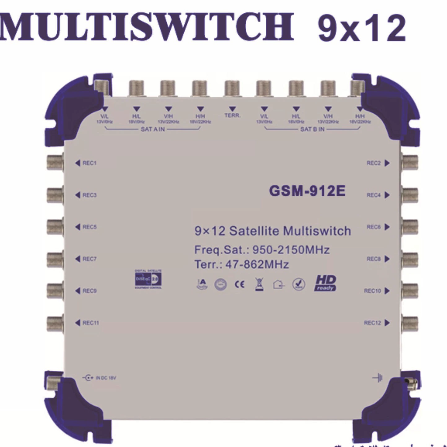 Многоканальный переключатель 950-2150 МГц для спутниковой антенны, каскад с девятью входами и восемью выходами