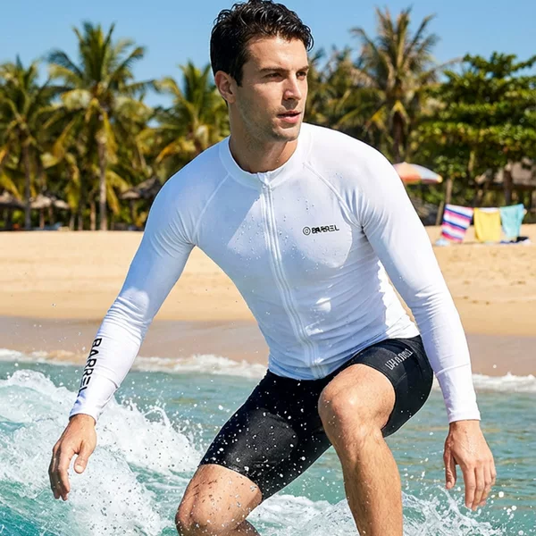 Korean Style Men's Zippered Diving Suit Outdoor Water Sports Two-Piece Long-Sleeve Surfing Sun Protection Swimsuit Rash Guard Snorkeling Suit