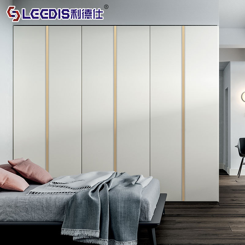 Modern minimalist full edge banding wardrobe door handle edge banding extended top cabinet invisible door seam long handle