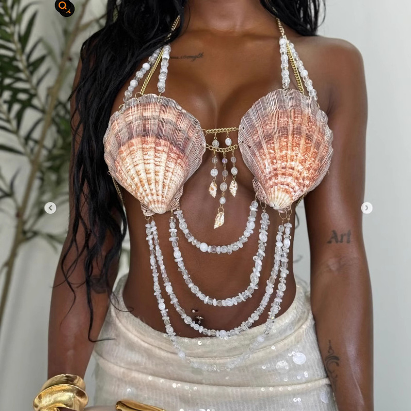 European and American Cross-Border Amazon New Shell Intimates Versatile Vest Chest Body Chain Halter Top 25468