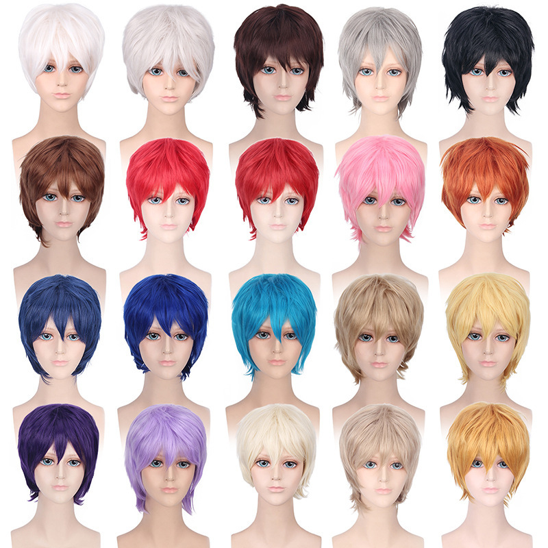 Anime men's universal wig foreign trade best selling European and American cosplay color short hair high temperature silk anti-warping wholesale