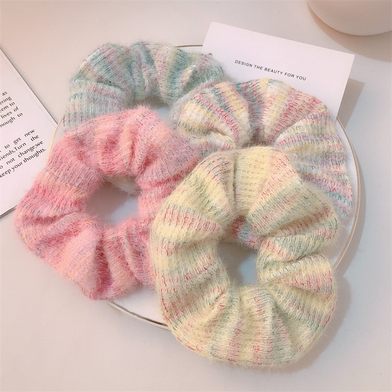 Elegant Gradient Mohair Knitted Scrunchie For Autumn Winter Style_voghion.com