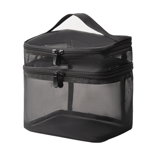 Netting Makeup Bag Double Layer Large Capacity Nail Art Bag Hollow Out Handbag Cosmetic Organizer New Style Wash Bag 