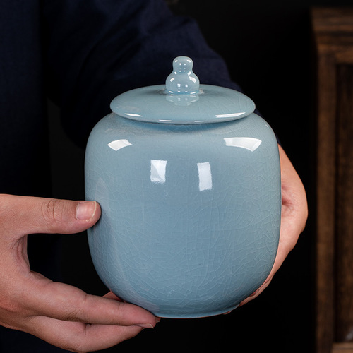 Ru kiln tea can open piece ceramic tea packaging empty can large tea can tea sealed can 900ml printed logo