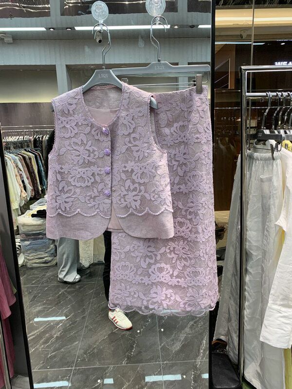 New Chinese-Style National Style Wedding Outfit Two-Piece Set Trendy Spring and Summer New Lace Embroidered Vest and Skirt Set for Women New Product New Chinese-Style National Style Wedding Outfit Two-Piece Set Trendy Spring and Summer New Lace Embroidered Vest and Skirt Set for Women New Product