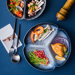 Japanese dinner plate ceramic divided plate home divided tableware three grid dumpling plate reduced fat four grid breakfast plate