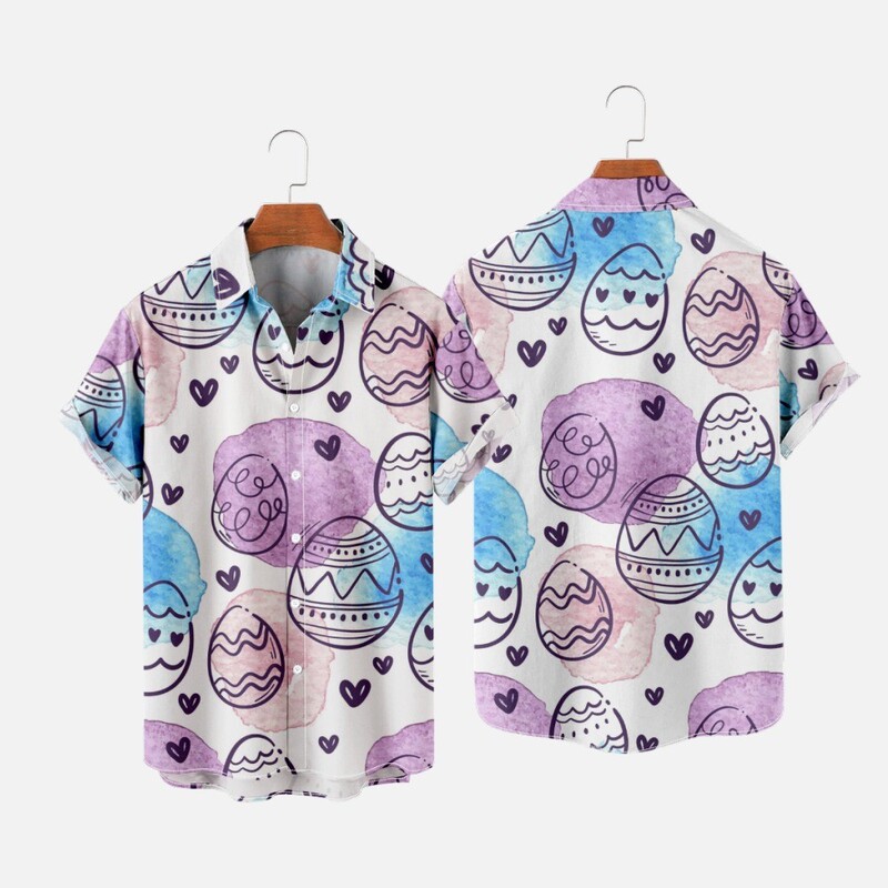 2024 cross-border foreign trade new shirt Easter element 3D digital printing men's fashion beach shirt