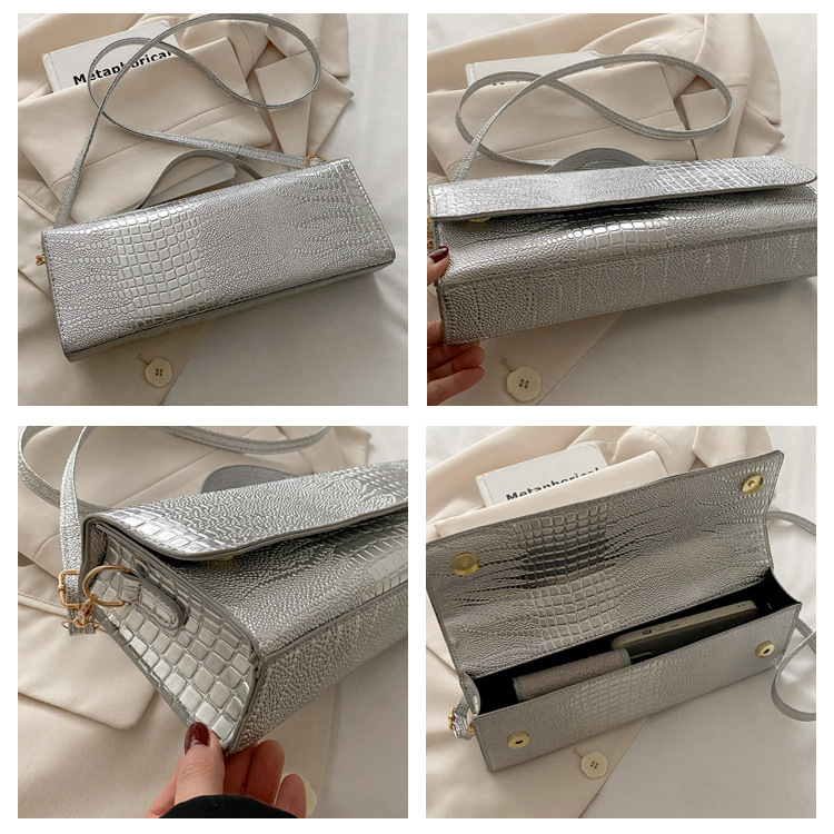 371g Weight Synthetic Leather Lining Material Sewing Thread Fashion Element Flip Cover Closure Type Single Shoulder Strap Strap Type Square Bag Bags Type Casual Occasion Pu Leather Material Crocodile Pattern All Seasons Season Women's Gender Elegant, Streetwear Style Square Shape Women's Pu Leather Crocodile Elegant Streetwear Sewing Thread Square Flip Cover Square Bag 2