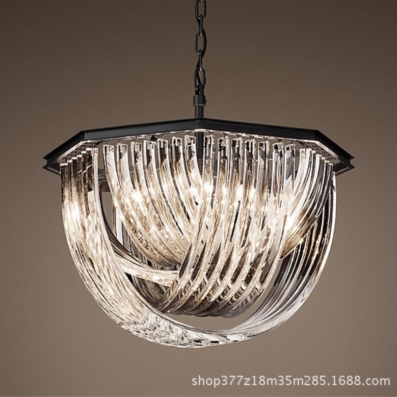 rh奢华酒吧会所售楼处折叠烤弯水晶吊灯别墅西餐厅书房个性软装