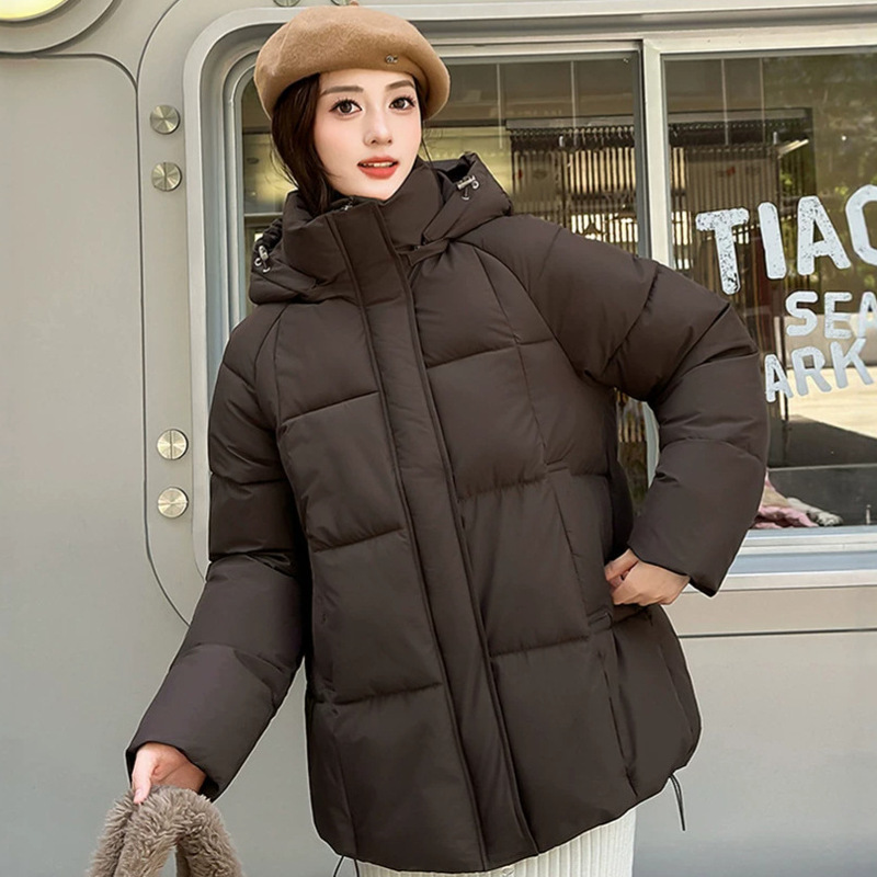 Russian Foreign Trade New Style Women's Winter Thick Hooded Loose Korean-Style Puffer Jacket Mid-Length Cotton Coat Trendy Outerwear
