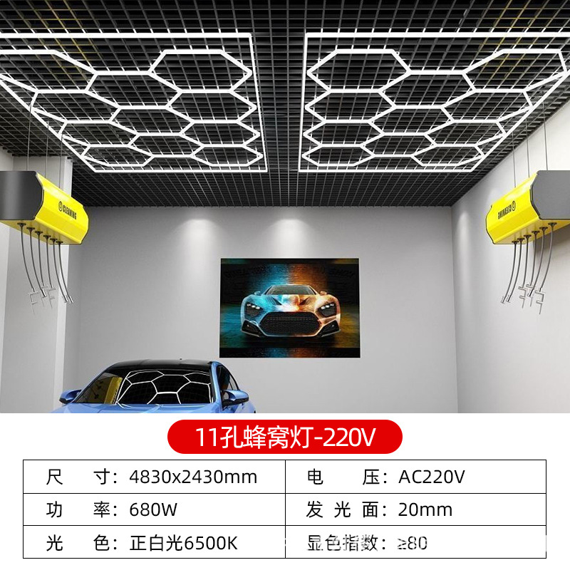 Lámpara de panal hexagonal transfronteriza 110V lámpara de garaje 220V lámpara de lavado de automóviles impermeable lámpara de estación de belleza de automóviles