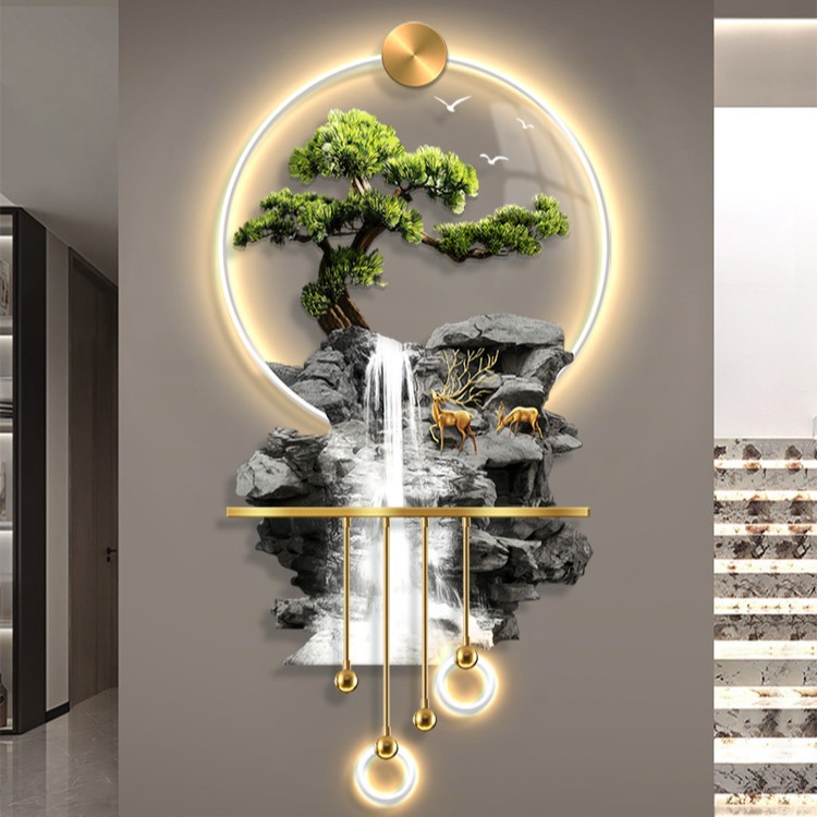 Yingke Pine Light Luxury High Mountain Flowing Water Entrance Stereo LED Light Hanging Painting Decorative Painting Corridor Aisle Art Murals