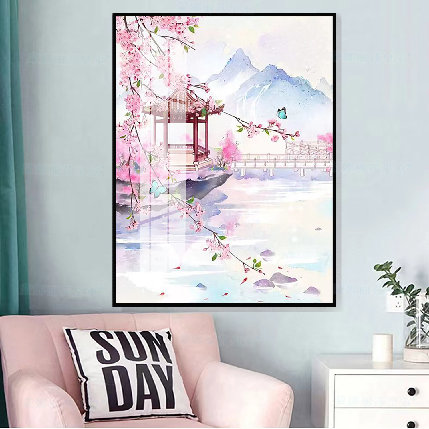 Productos genuinos mona lisa real punto de cruz jiangnan primavera hermoso estilo antiguo nuevo chino melocotón paisaje hilo bordado