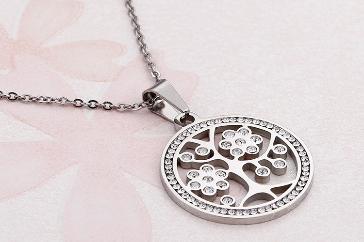 Fashion Titanium Steel Diamond Pendant Tree of Life Necklace Earrings Set