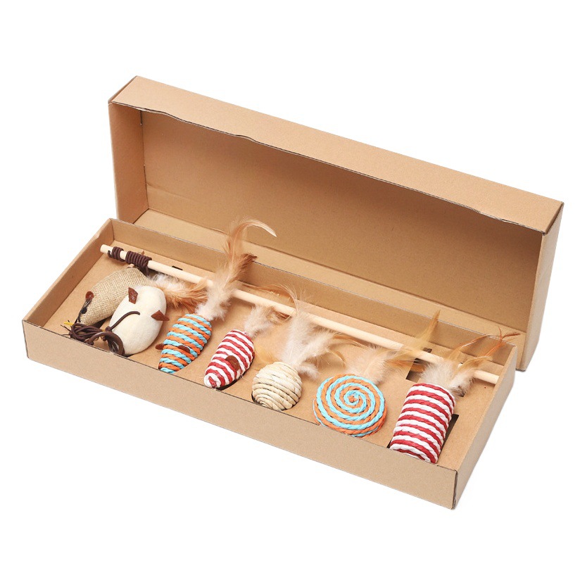 Siete piezas divertido gato palo gato juguete auto-Hola alivio tapado resistente a mordeduras gatito Bell traje para mascotas suministros para mascotas