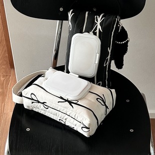 South Korea Ins Style Striped Bow Quilted Cotton Wet Tissue Bag Portable Hanging Flip Cover Removable Wet Tissue Tissue Bag