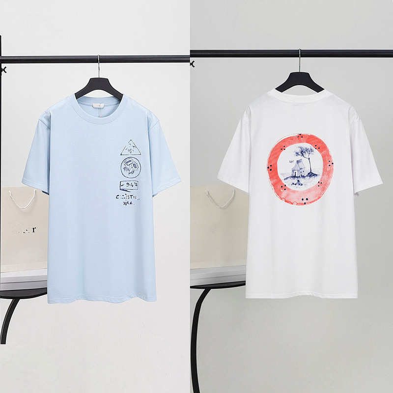 High-Quality Do Dijia 25 New Summer Style Dream House and Smart Tree Shadow Print Men's and Women's Short-Sleeved T-Shirts