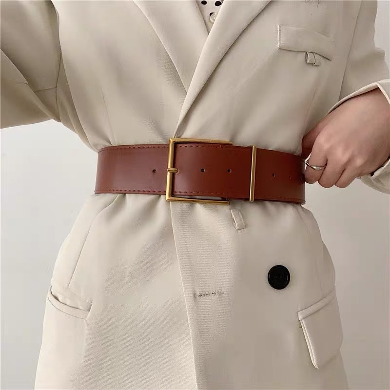 Cinto largo para mulher, cinto retro com fivela quadrada preto_voghion.com